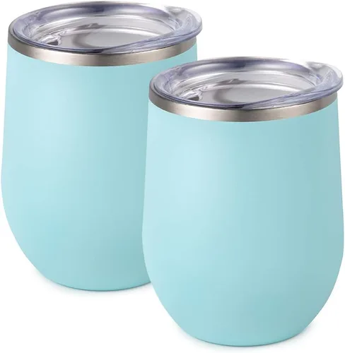 Miniatura 41 de Maars Bev - Vaso de vino de acero inoxidable sin tallo con tapa, aislado al vacío de 12 onzas, a prueba de derrames, apto para viajes, vasos midnight