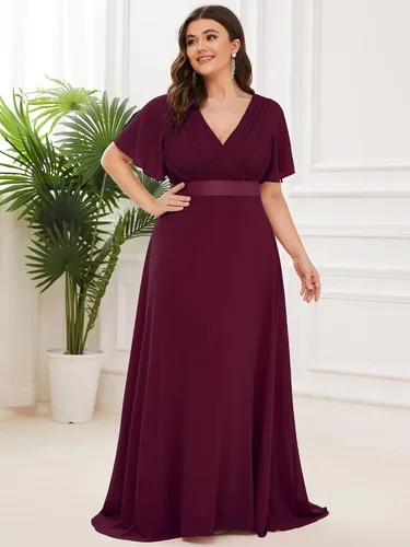 Miniatura 140 de Ever-Pretty Vestido formal para mujer, Navidad, Año Nuevo, cuello en V, gasa, talla grande, largo hasta el suelo, vestido de dama de honor