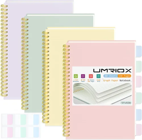 Miniatura 8 de Umriox Cuaderno Pequeño en Espiral, Paquete de 4 Cuadernos de Espiral Punteado A5 de 5.9" x 8.3" Papel de Cuadrícula de Puntos 160 Páginas, Cuaderno