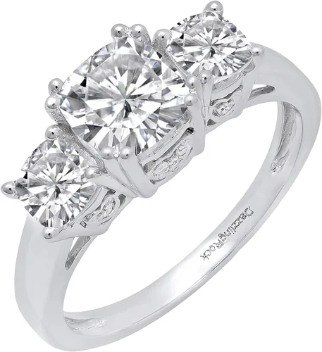Miniatura 13 de Dazzlingrock Collection Anillo de boda de 3 piedras preciosas creadas en el centro de cojín de 0.04 quilates y diamante blanco natural redondo