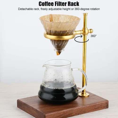 Miniatura 3 de Soporte para gotero de café, soporte para filtro de café de latón de madera, soporte para taza de filtro de goteo, accesorios para hacer café