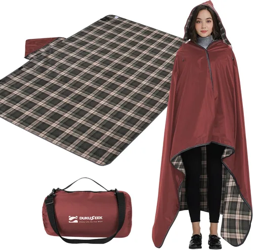 Miniatura 12 de DUKUSEEK - Manta de camping portátil para exteriores con capucha, manta grande plegable para mochileros con capucha para estadios, edredón ligero