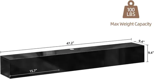 Miniatura 7 de FurniNova Soporte flotante para TV con 3 puertas, moderno mueble flotante para consola de TV con almacenamiento, estante flotante de madera Negro