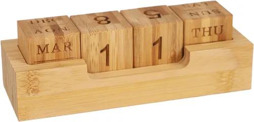 Miniatura 9 de Calendario perpetuo de madera para decoración de escritorio de oficina, calendario de escritorio perpetuo giratorio, calendario de escritorio