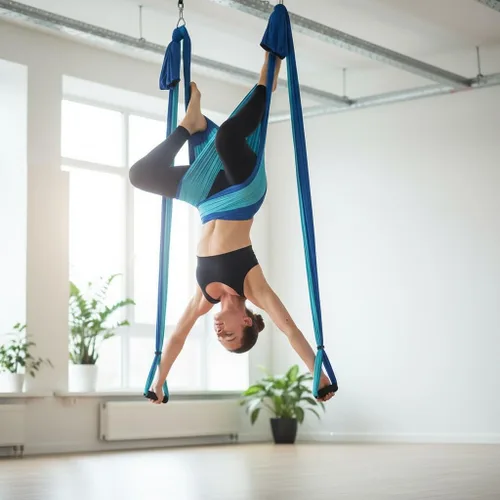 Miniatura 6 de Kit de hamaca de yoga para trapecio aéreo, ultra fuerte, antigravedad para yoga, volador, juego de herramientas de columpio de inversión Mixto azul