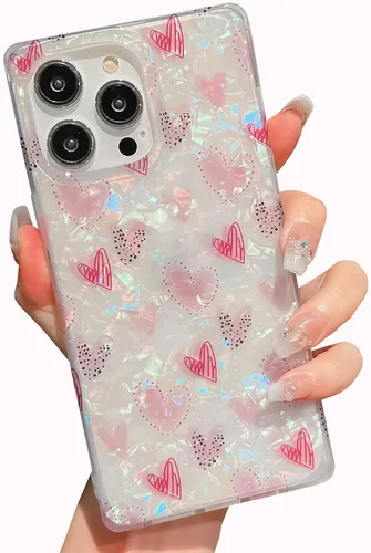 Miniatura 22 de Funda compatible con iPhone 14 Pro con borde rectangular, bonita funda protectora de lujo con pintura al óleo y flores para mujeres y niñas, funda