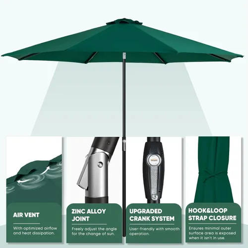 Miniatura 4 de Tempera Patio Market Outdoor Table Umbrella with Auto Tilt and Crank, Large Sun Umbrella with Sturdy Pole & Fade Resistant Canopy, Easy to Set Verde