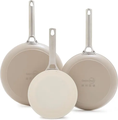 GreenPan Juego de sartenes de 3 piezas de 8, 10 y 12 pulgadas, cerámica anodizada dura, antiadherente, sin PFOA ni PFAS, asas de acero inoxidable,