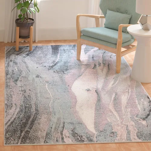 Miniatura 9 de SAFAVIEH Glacier Collection - Alfombra decorativa de 2 pies 3 pulgadas x 4 pies, azul y multicolor, diseño abstracto moderno, no desprende pelusa