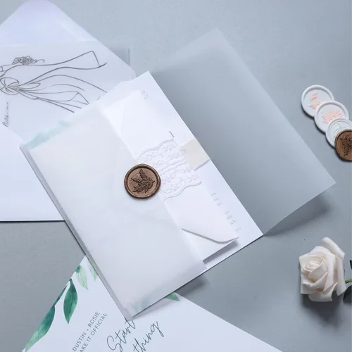 Miniatura 7 de Paquete de 200 chaquetas de vellum preplegadas para invitaciones de 5 x 7 pulgadas, sobre de vellum para invitaciones de boda, sobres de papel