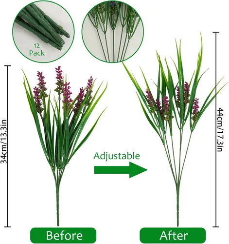 Miniatura 3 de obbsie 12 paquetes de plantas artificiales para exteriores, 18.2 pulgadas, resistentes a los rayos UV, tallos de hierba mono sintética, vegetación