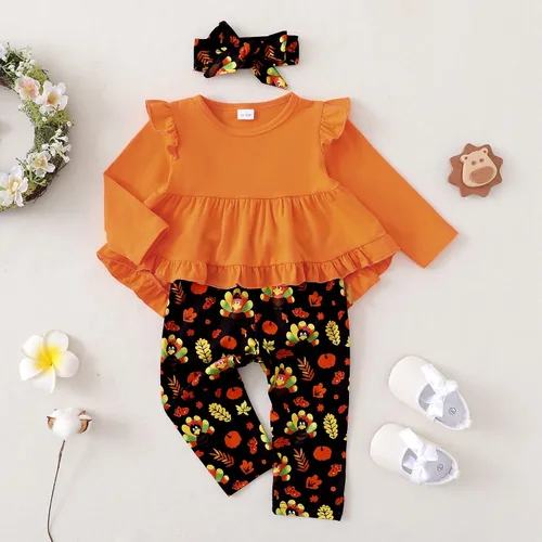 Miniatura 31 de Kucnuzki Conjunto de ropa para bebé niña pequeña, camisa de manga con volantes, pantalón floral, ropa de otoño e invierno para niña