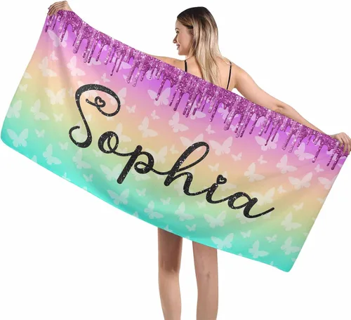 Miniatura 9 de MyPupSocks Toalla colorida personalizada para niños – Color arcoíris personalizada para viajes, playa, piscina y toallas de baño, toalla con nombre