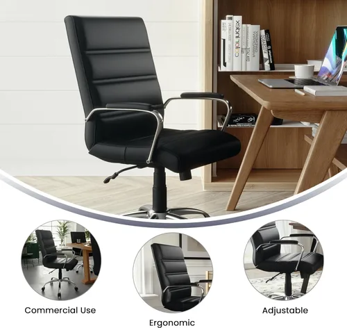Miniatura 5 de Flash Furniture - Silla giratoria Whitney de respaldo medio con asiento acolchado y reposabrazos de LeatherSoft, silla de oficina ajustable en Negro