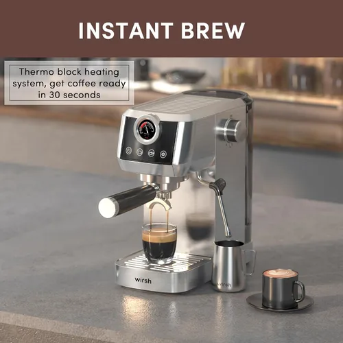Miniatura 5 de Máquina de espresso Wirsh, máquina de espresso semiautomática de 20 bares con medidor de presión, varilla de vapor, máquina de café expresso