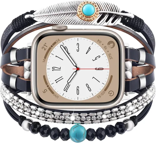 Miniatura 10 de VISOOM Correa de pulsera bohemia con cuentas compatible con Apple Watch de 40 mm/38 mm/41 mm/42 mm Series 10 9 8 7 SE Series 6/5/4 Correa de reloj