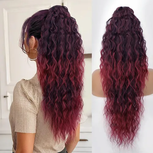 Miniatura 35 de ORSUNCER Extensión de cola de caballo de 18" con pinza rizada, cola de caballo esponjosa, extensiones de pelo sintético de aspecto natural para mujer