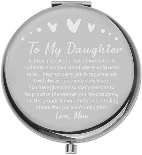 Miniatura 9 de PLITI Espejo compacto para hija con texto en inglés «To My Daughter» de mamá, papá, hija, regalo de graduación, espejo de bolsillo inspirador