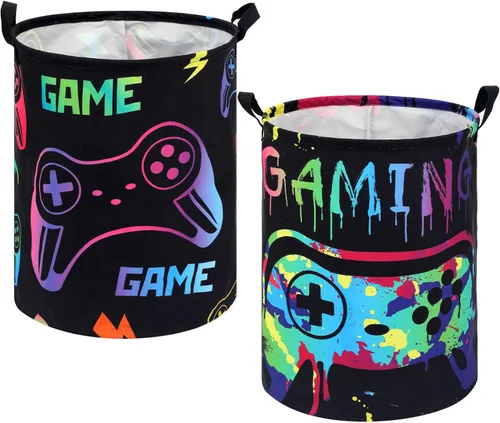 Miniatura 8 de Zhehao 2 Piezas Cesta de Ropa Sucia Gamer para Niños Cesta de Ropa Sucia para Niños Decoración de Habitación Gamer Cesta de Almacenamiento Gaming