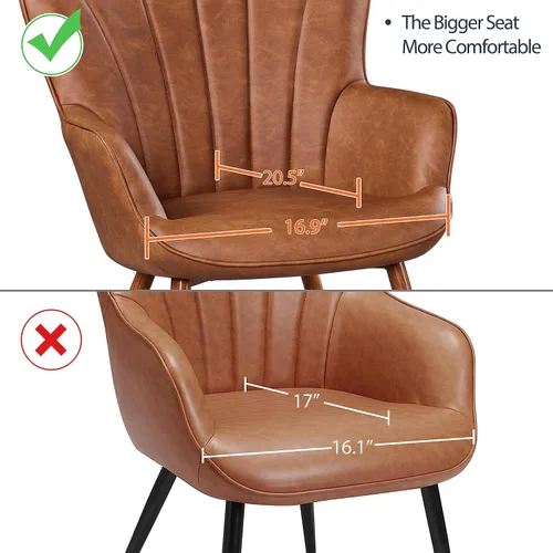 Miniatura 8 de Yaheetech Sillón de piel sintética, silla moderna con patas de metal, cómoda silla tapizada para sala de estar, dormitorio, tocador, marrón, 2 piezas