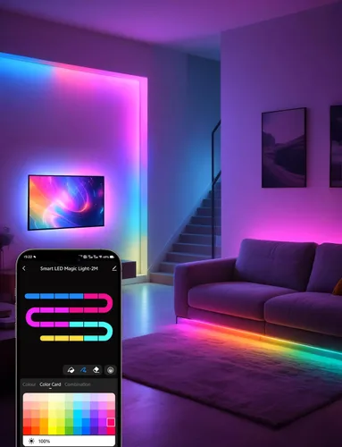 Miniatura 5 de Tira de luz LED RGB+IC, luz LED inteligente de 32.8 pies para dormitorio, control de aplicación Bluetooth, tira de iluminación LED que cambia