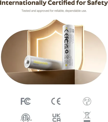 Miniatura 5 de imuto Baterías recargables AA, baterías de litio de 3600 mWh AA, paquete de 4, salida de 1.5 V 2 A, doble batería, vida útil de más de 1600 ciclos