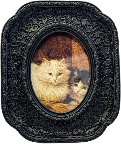 CISOO Marco de Fotos Ovalado Pequeño Vintage de 2.5 x 3.5 Pulgadas, Marco de Fotos Negro Ornamentado Antiguo Tamaño Cartera para Mesa y Exhibición