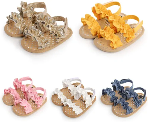 Miniatura 5 de COSANKIM Sandalias de verano para bebés y niñas con suela suave de flores, zapatos de vestir para cuna, recién nacidos, para recién nacidos