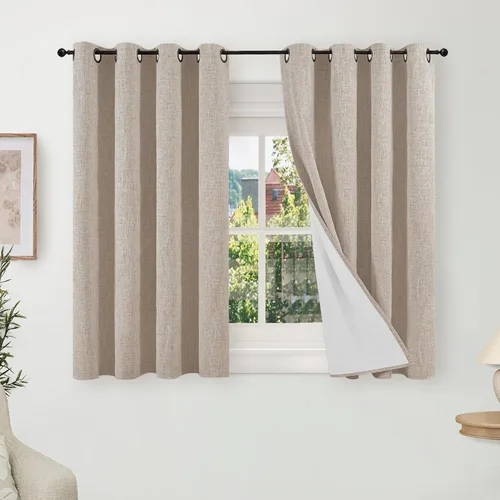 Miniatura 93 de Cortinas Opacas de Lino Azul Bebé para Guardería de 40 Pulgadas de Largo, 2 Paneles, Cortinas Cortas con Aislamiento Térmico Boho de Bloqueo Total