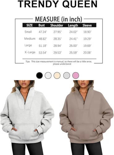 Miniatura 6 de Trendy Queen Sudaderas con media cremallera, sudaderas con capucha de gran tamaño, suéteres de otoño 2024 Y2K ropa de invierno
