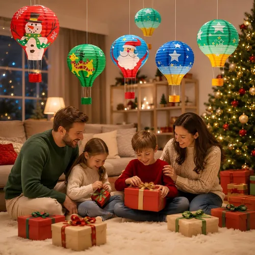 Miniatura 4 de Faroles de papel de globo aerostático de 12 pulgadas, decoraciones de Navidad en julio, decoración colgante de Papá Noel y estrella para fiesta