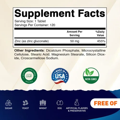 Miniatura 2 de Vitamatic Zinc 50mg como gluconato de zinc 120 unidades - Suplemento de inmunidad (total de 240 tabletas) - Paquete de 2