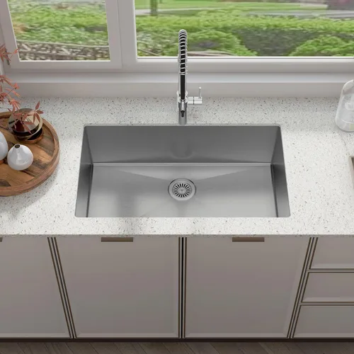 Miniatura 10 de Sinber HU3018S - Fregadero de cocina de un solo tazón con montaje bajo encimera, 30" x 18" x 10", acabado satinado de acero inoxidable calibre 18 304