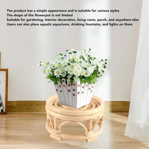 Miniatura 3 de Soporte para plantas de interior de ratán, 4 soportes de ratán de mimbre para patio (15.0 x 5.9 x 8.3 in)