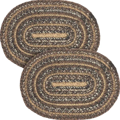 VHC Brands Country Espresso - Juego de 2 manteles individuales ovalados de mezcla de yute marrón y negro, 10 x 15 pulgadas