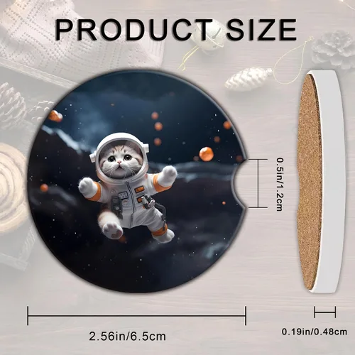 Miniatura 2 de Bonitos posavasos para automóvil con diseño de gato espacial, posavasos para portavasos de automóvil, 2 piezas universales antideslizantes