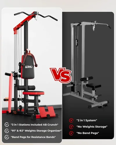 Miniatura 8 de LS01 Máquina de tracción LAT, máquina de cable para remo LAT con abdominales, torre LAT con accesorios de remo con cable, estaciones de polea 3 en 1