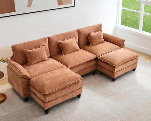 Miniatura 35 de Sofá modular seccional, sofá de nube con otomana, asiento profundo de felpilla en forma de L para sala de estar y apartamento