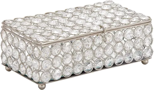 Miniatura 6 de Deco 79 Glam - Joyero rectangular de metal, 8 x 4 x 3 pulgadas, color plateado
