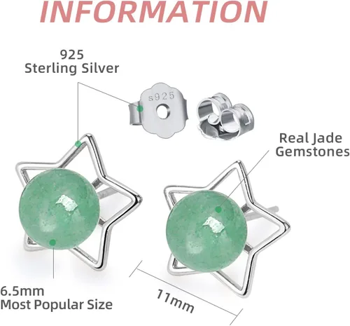 Miniatura 76 de Jade Earrings Studs,Green Jade Earrings for Women,925 Sterling Silver Earrings Studs for Sensitive Ears,Handmade Jade Earrings for Birthday