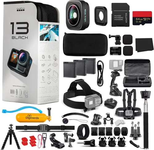 GoPro HERO13 (Hero 13) Edición Ultra Wide - con kit de accesorios de 50 piezas y 2 baterías adicionales + tarjeta de 64 GB - Cámara de acción