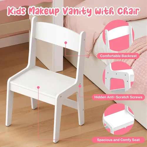 Miniatura 5 de Juego de tocador para niños con luces y sillas, mesa de tocador de princesa para niñas, tocador de maquillaje para niños pequeños con espejo LED