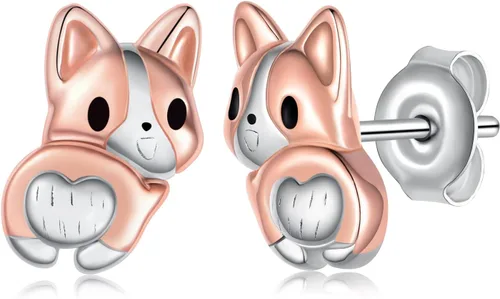 Aretes de plata de ley 925, diseño de perro corgi/perro salchicha/perro perrito kawaii, regalos para mujeres, amantes de los perros