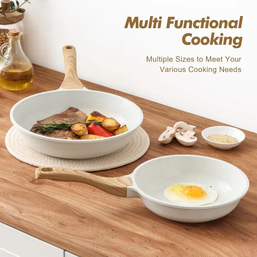 Miniatura 6 de SENSARTE Sartén antiadherente con revestimiento de cerámica blanca, sartenes para tortilla, utensilios de cocina saludables para chef, libres