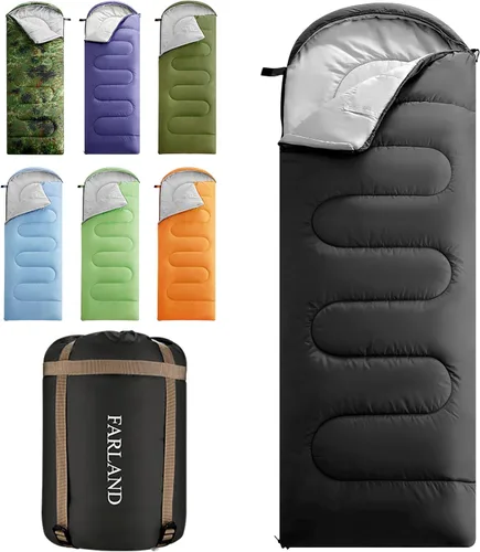 Miniatura 13 de FARLAND Sacos de dormir de 30 ℉ para adultos, adolescentes y niños con saco de compresión portátil y ligero para campamento de 3 a 4 estaciones