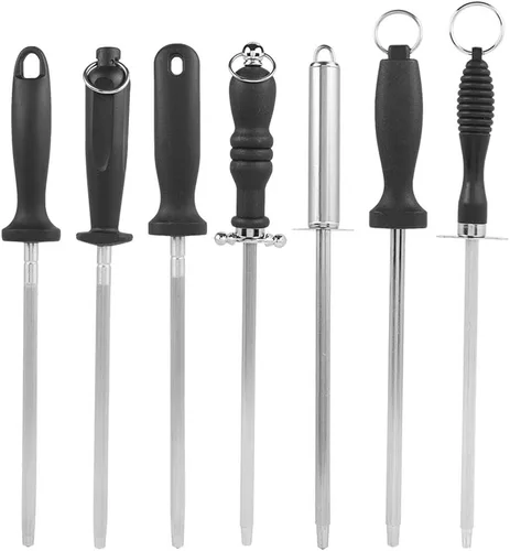 Afilador de cuchillos de acero inoxidable, afilador de mango para chefs, cuchillos de acero, herramienta de varilla de afilado de cocina, 1 unidad