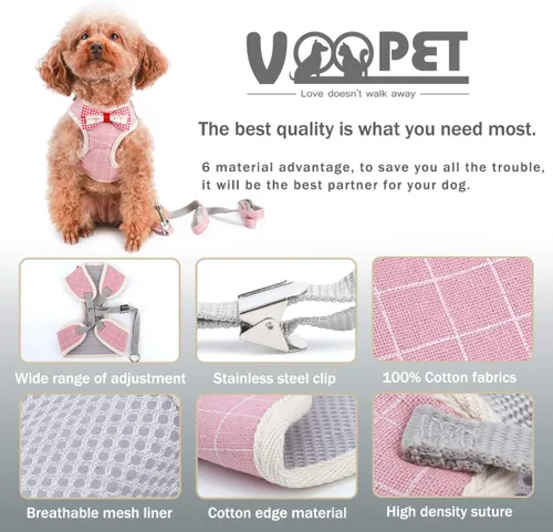 Miniatura 2 de Voopet - Arnés para perro fácil de poner y quitar, chaleco con malla delantera acolchada para cachorro con correa, arnés ajustable para mascotas sin
