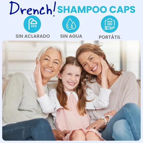 Miniatura 7 de Drench - Cápsulas de champú sin enjuague - Tapa de champú y acondicionador sin agua - Cápsulas de lavado de cabello seco para ancianos o postrados