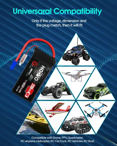 Miniatura 7 de HOOVO 3S Lipo Battery 2200mAh 80C 11.1V Shorty Lipo Batería Softcase con conector EC3 para drone RC Quadcopter helicóptero avión FPV RC Car, 2
