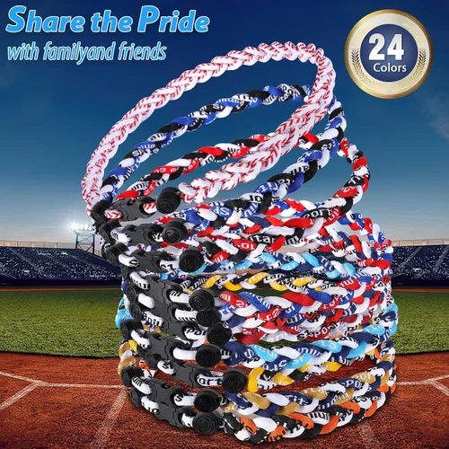 Miniatura 4 de Paquete de 12 Collares de Béisbol de 18 Pulgadas, Regalo de Equipo para Fanáticos de Béisbol, Diseño de Cuerda Tornado de Titanio Triple Trenzado